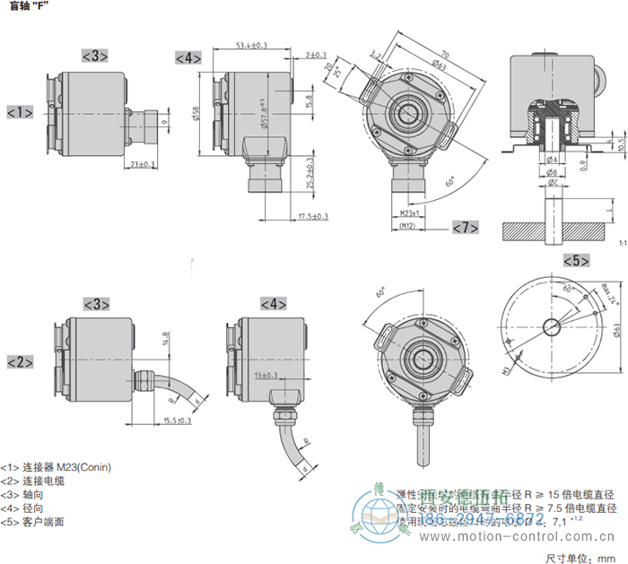 AC58-Profibus光電絕對值通用編碼器外形及安裝尺寸(盲軸F) - 西安德伍拓自動化傳動系統(tǒng)有限公司