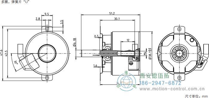 AD34光電絕對值電機(jī)反饋編碼器外形及安裝尺寸(多圈，彈簧片U) - 西安德伍拓自動(dòng)化傳動(dòng)系統(tǒng)有限公司