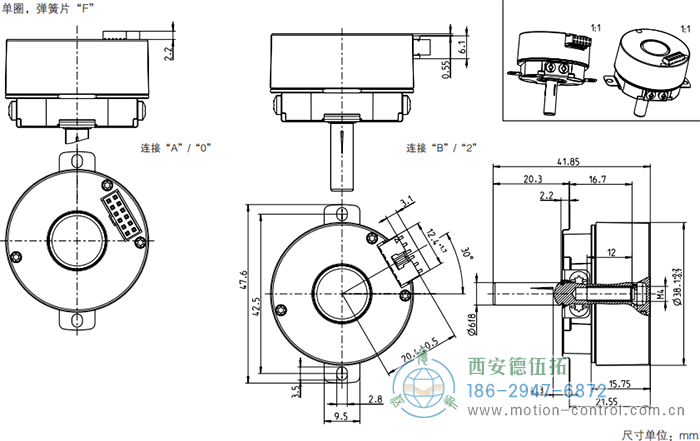 AD34光電絕對值電機(jī)反饋編碼器外形及安裝尺寸(單圈，彈簧片F(xiàn)) - 西安德伍拓自動(dòng)化傳動(dòng)系統(tǒng)有限公司