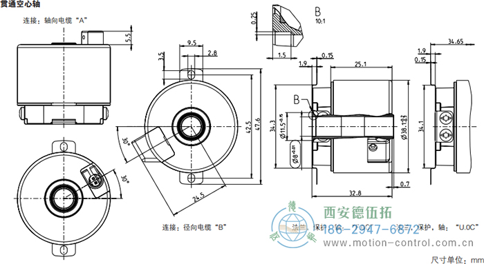 AD36光電絕對值電機(jī)反饋編碼器外形及安裝尺寸(貫通空心軸) - 西安德伍拓自動(dòng)化傳動(dòng)系統(tǒng)有限公司