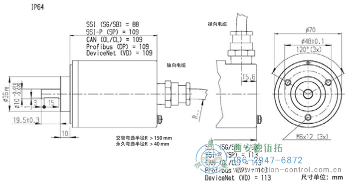 AX70/AX71光電絕對(duì)值防爆編碼器外形及安裝尺寸IP64 - 西安德伍拓自動(dòng)化傳動(dòng)系統(tǒng)有限公司