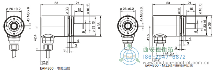 EAM360-S - SSI磁式絕對(duì)值重載編碼器外形及安裝尺寸(實(shí)心軸，帶同步法蘭) - 西安德伍拓自動(dòng)化傳動(dòng)系統(tǒng)有限公司