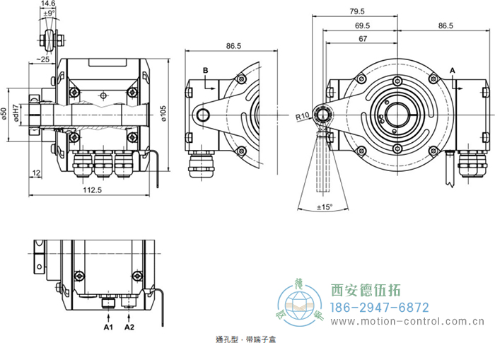 HMG10-T - DeviceNet絕對值重載編碼器外形及安裝尺寸(通孔型) - 西安德伍拓自動化傳動系統(tǒng)有限公司