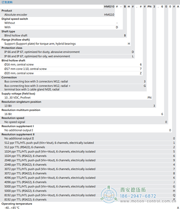 HMG10-B - PROFINET絕對值重載編碼器訂貨選型參考(盲孔型或錐孔型) - 西安德伍拓自動化傳動系統(tǒng)有限公司