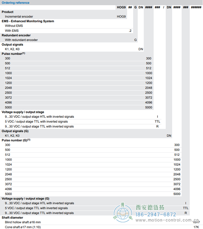 HOG9G增量重載編碼器訂貨選型參考 - 西安德伍拓自動(dòng)化傳動(dòng)系統(tǒng)有限公司