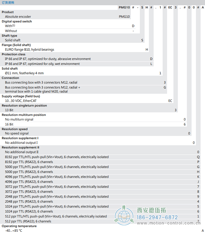 PMG10 - EtherCAT絕對(duì)值重載編碼器訂貨選型參考(?11 mm實(shí)心軸，帶歐式法蘭B10或外殼支腳 (B3)) - 西安德伍拓自動(dòng)化傳動(dòng)系統(tǒng)有限公司