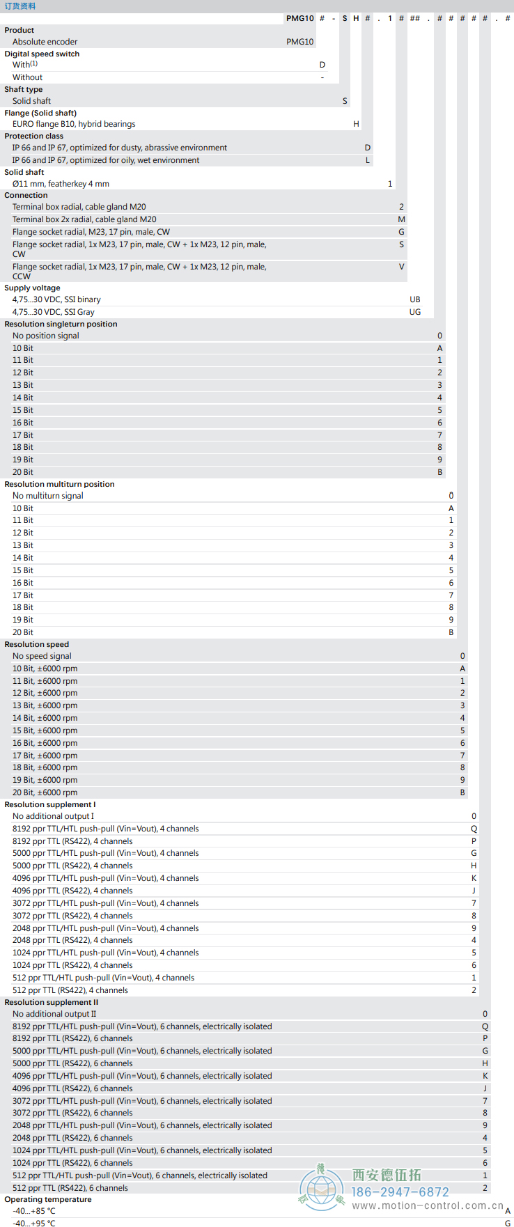 PMG10 - SSI絕對(duì)值重載編碼器訂貨選型參考(?11 mm實(shí)心軸，帶歐式法蘭B10或外殼支腳 (B3)) - 西安德伍拓自動(dòng)化傳動(dòng)系統(tǒng)有限公司