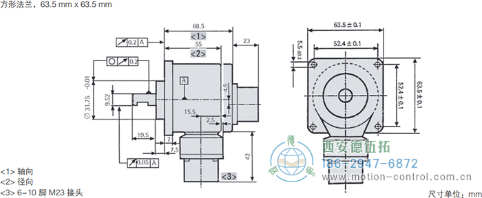 RI58-O/RI58-T實心軸光電增量通用編碼器外形及安裝尺寸(方形法蘭，63.5mm×63.5mm) - 西安德伍拓自動化傳動系統(tǒng)有限公司