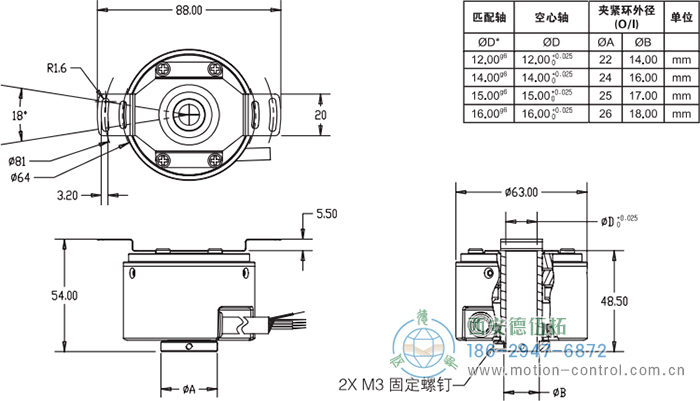 RI64空心軸標(biāo)準(zhǔn)光電增量編碼器外形及安裝尺寸 - 西安德伍拓自動化傳動系統(tǒng)有限公司